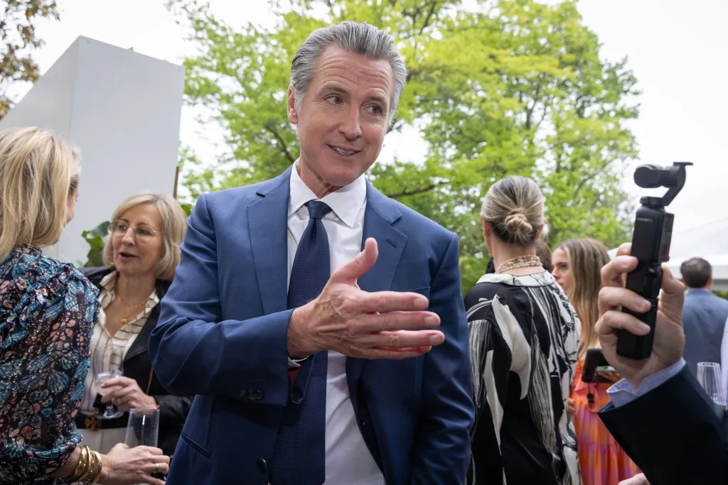 California Governor Gavin Newsom speaking at the 33rd Annual White House Correspondents' Garden Brunch.