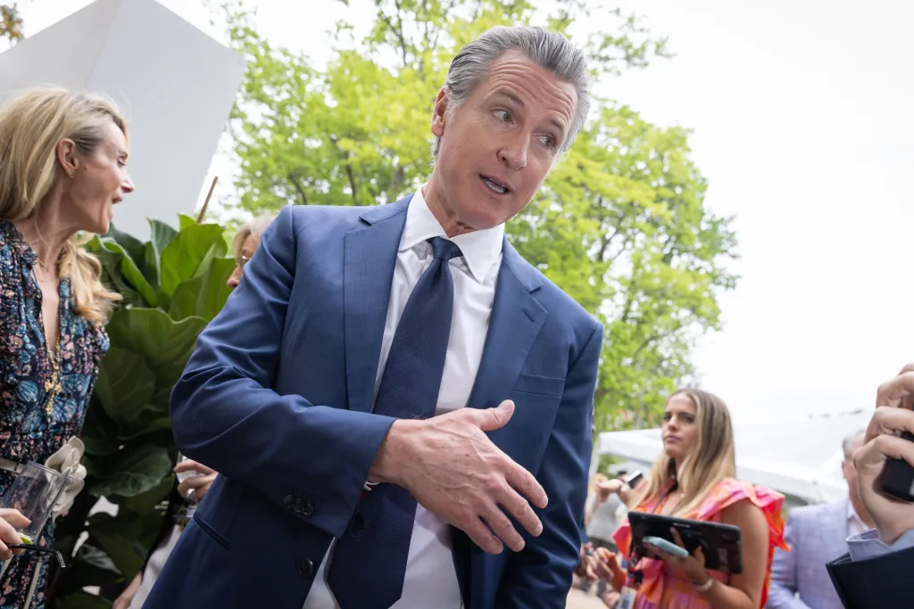 California Governor Gavin Newsom speaking at the 33rd Annual White House Correspondents' Garden Brunch.