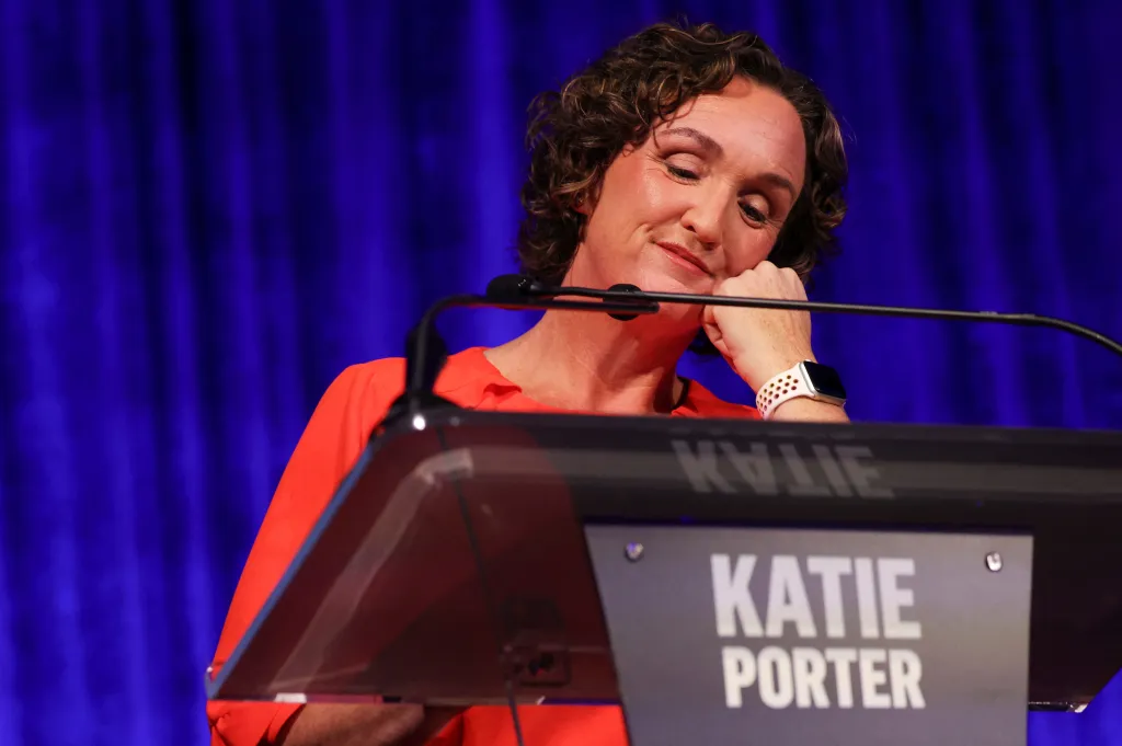 Katie Porter at a debate for governor of California.