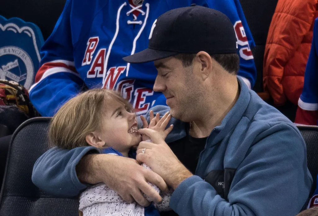 Carson Daly and Etta Daly attend a Pittsburgh Penguins vs. New York Rangers game.