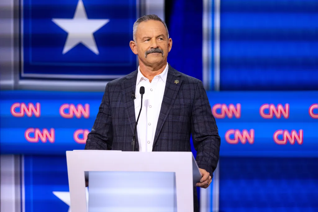 Chad Bianco participating in a California gubernatorial debate.