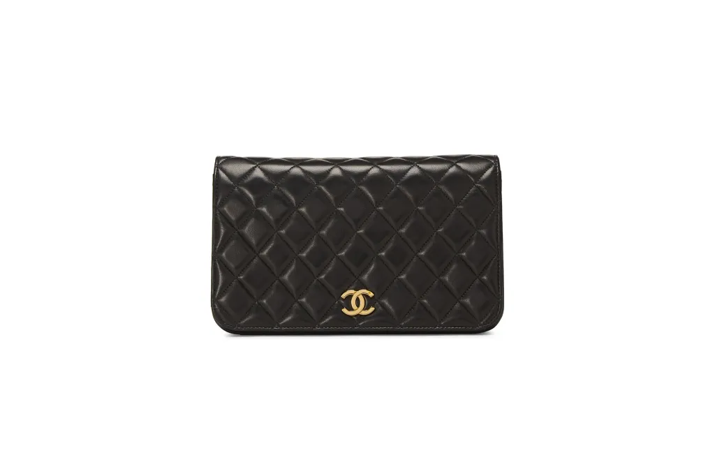 BLACK QUILTED LAMBSKIN SNAP FULL FLAP SMALL