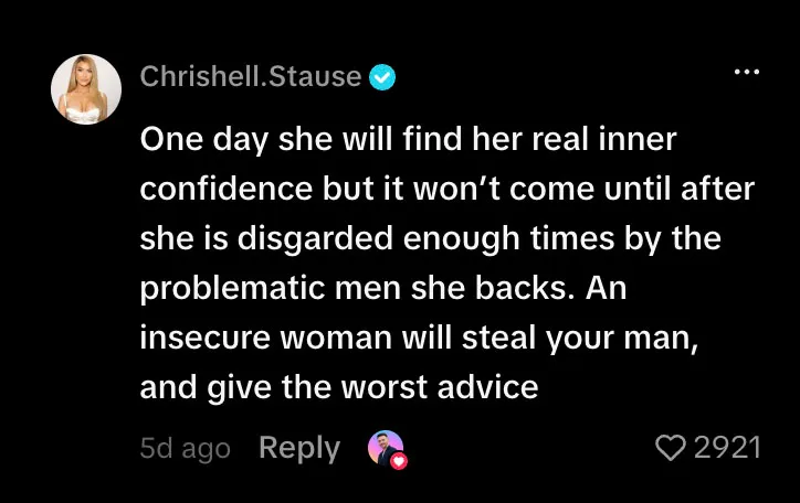 A TikTok comment from Chrishell Stause, starting with 