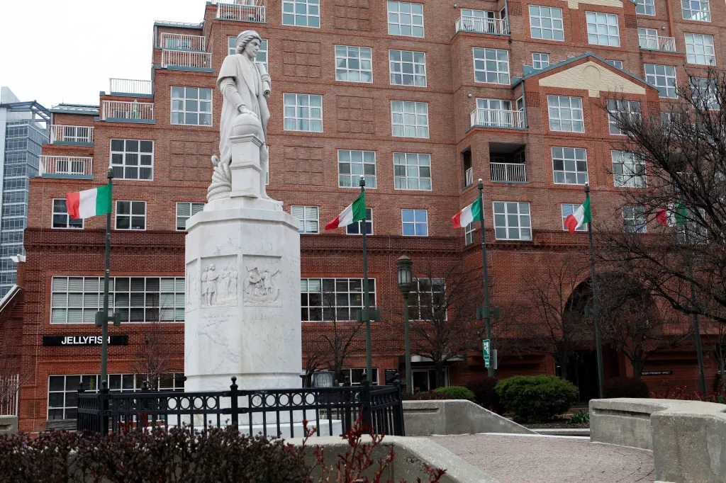 Christopher Columbus statue in Columbus Piazza, Baltimore.