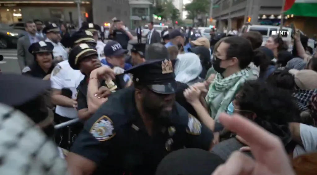 Clashes between protestors and NYPD officers at a 