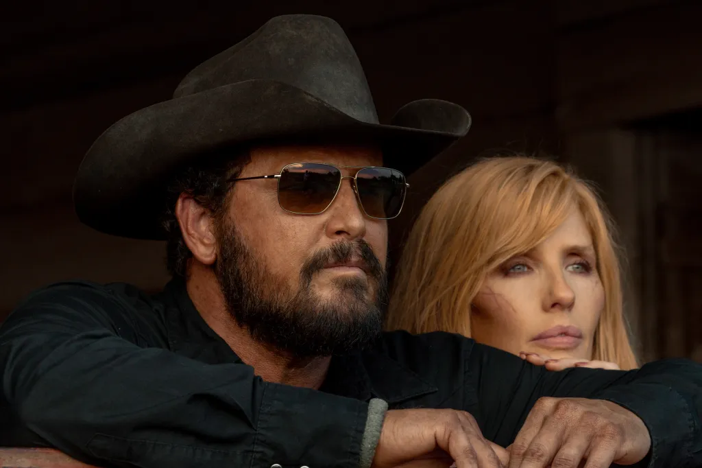 Cole Hauser as Rip Wheeler and Kelly Reilly as Beth Dutton in Dutton Ranch.