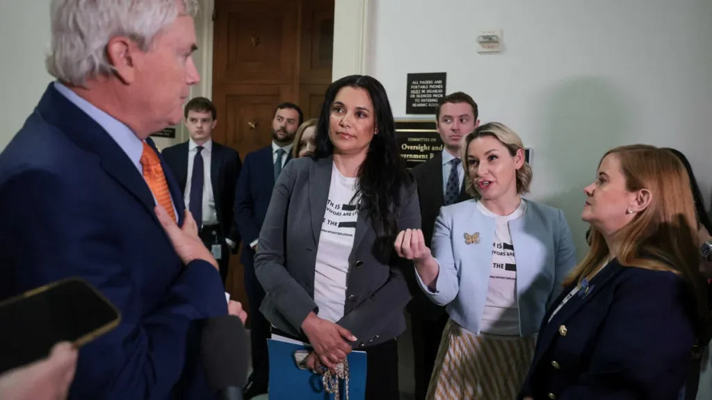 James Comer sweats as he’s cornered by Epstein survivors before Pam Bondi grilling