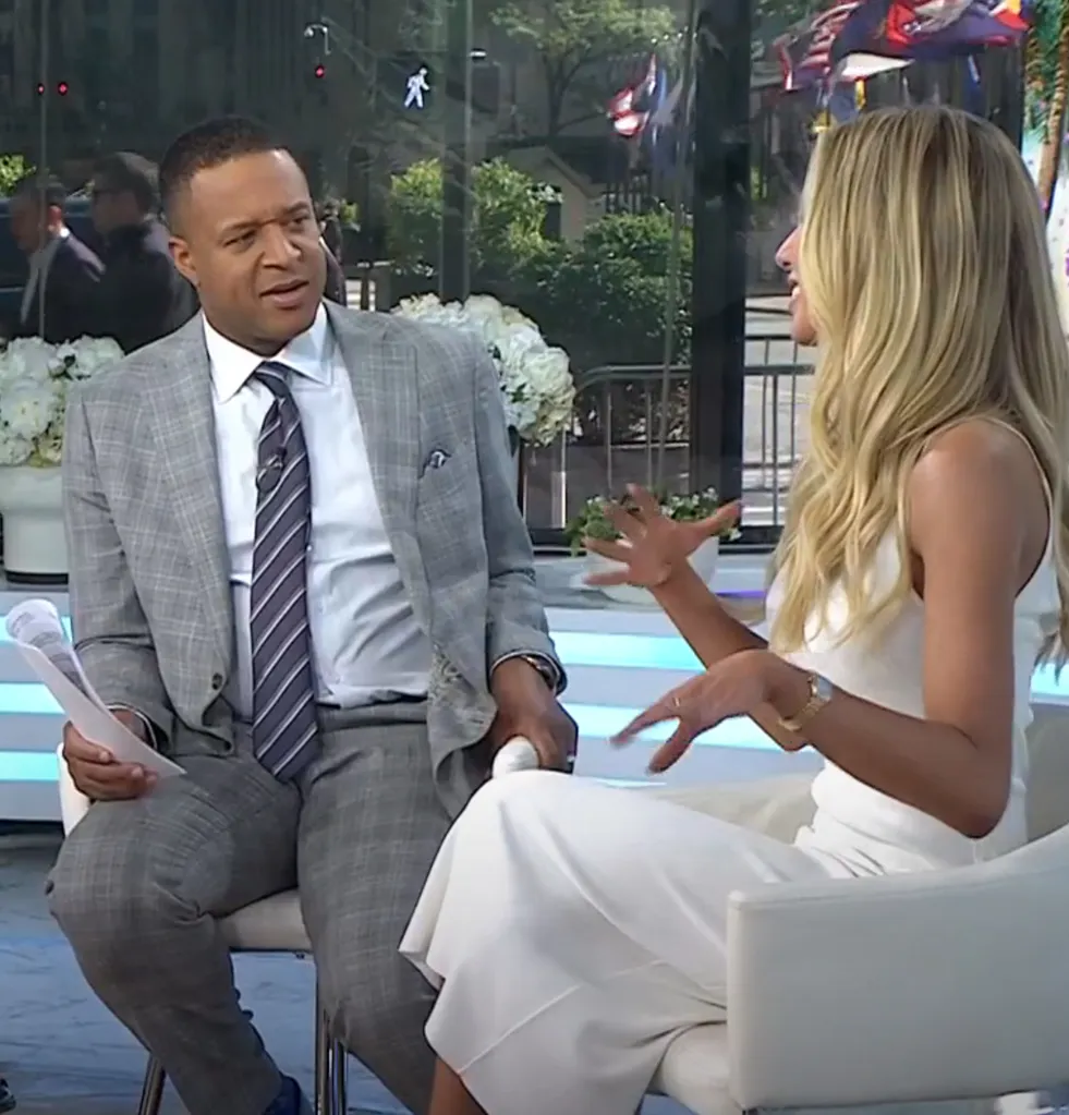 Craig Melvin and Alix Earle in a TV interview.