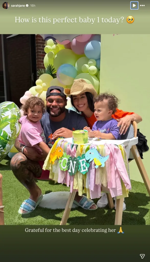 Dak Prescott and Sarah Jane Ramos reunite to celebrate their daughter's first birthday.