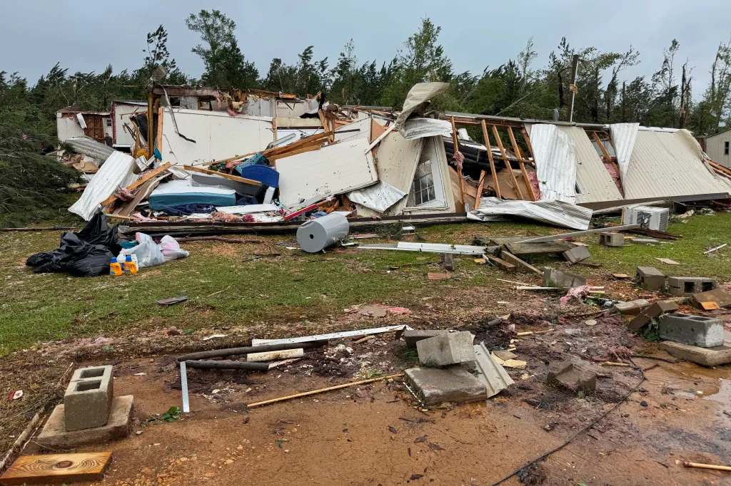 Damage to Gene's Mobile Home Supply in Bogue Chitto, Mississippi after a tornado.