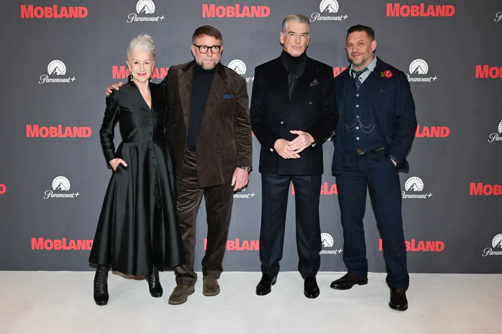 Dame Helen Mirren, Guy Ritchie, Pierce Brosnan and Tom Hardy attend the Global Premiere of 