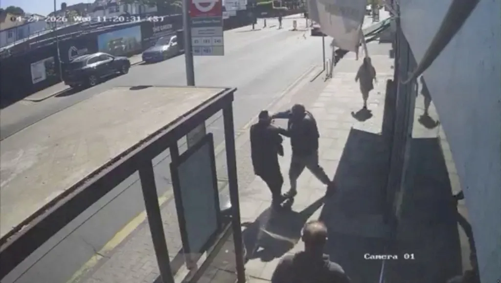 CCTV footage of a Jewish man being stabbed by an attacker in Golders Green, London.