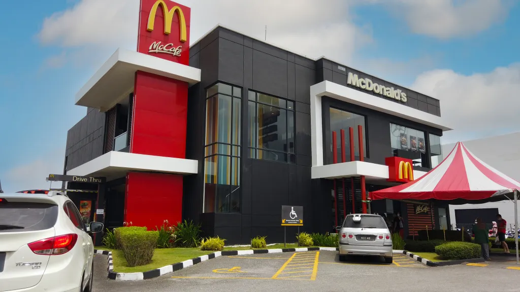 View of a McDonald's restaurant with a drive-thru in Alor Setar, Malaysia.