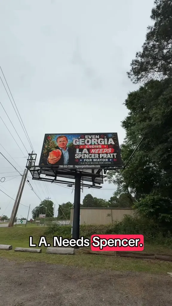 A digital billboard with text 