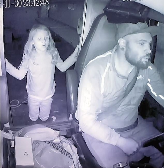 Image of Athena Strand inside Tanner Horner's FedEx truck.
