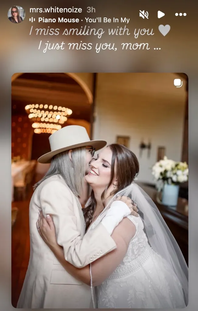 Dexie White embracing her mother Diane Keaton on her wedding day.