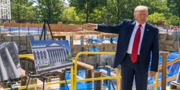 Trump wanders out of White House to give free-wheeling rant in front ballroom construction