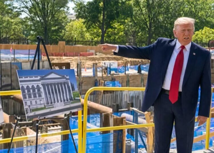 Trump wanders out of White House to give free-wheeling rant in front ballroom construction