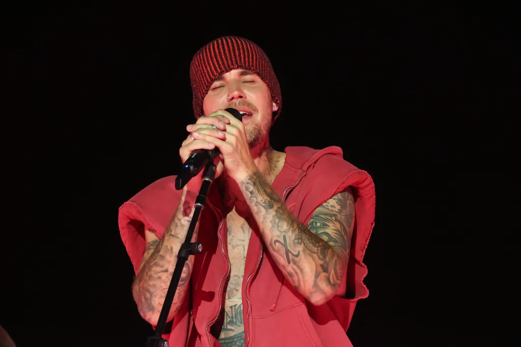 Justin Bieber performing at the Coachella Stage.