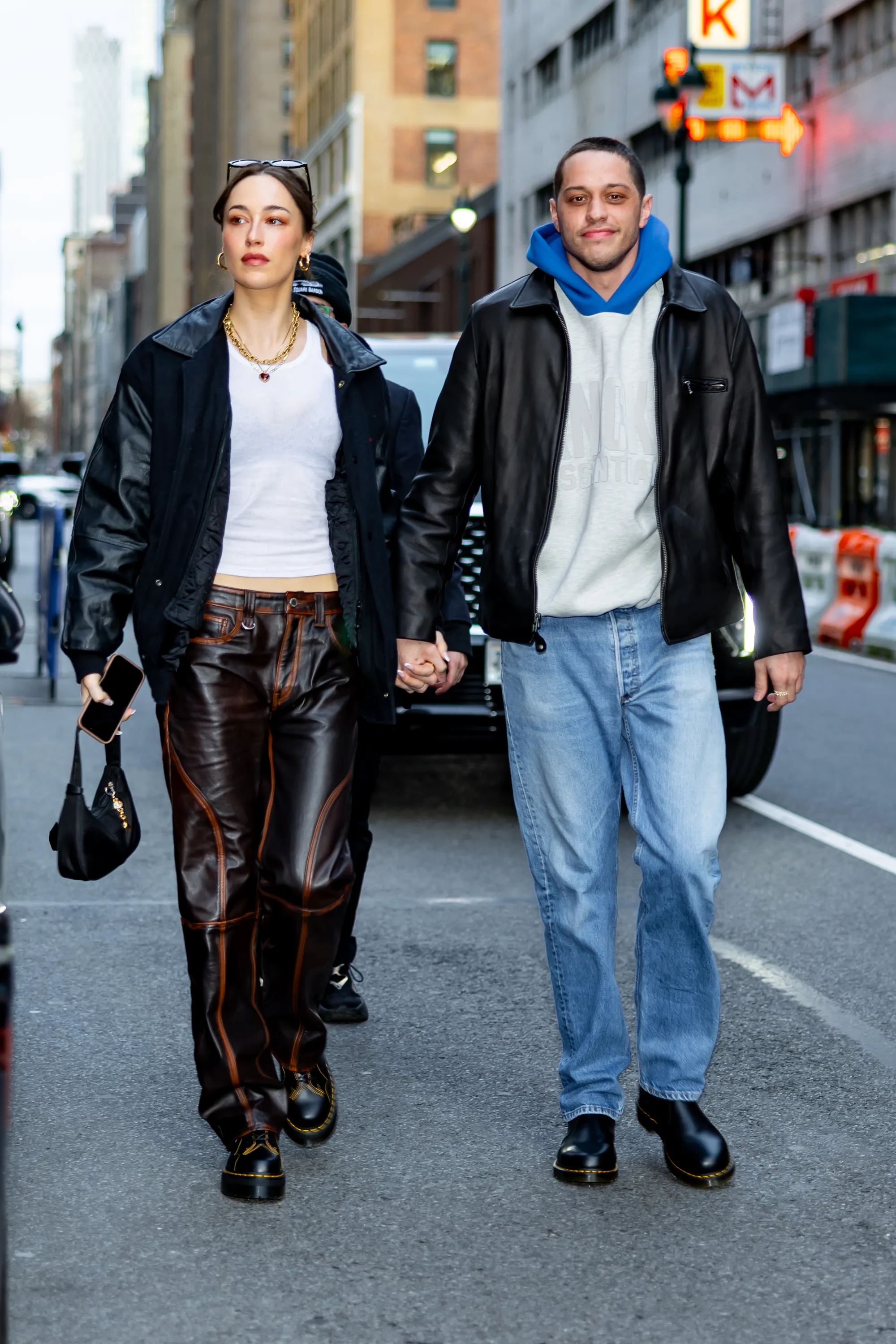 Elsie Hewitt and Pete Davidson walk hand-in-hand in New York City.