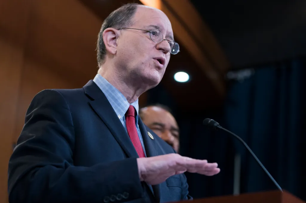 Representative Brad Sherman speaks at a press conference on impeachment articles for President Trump.