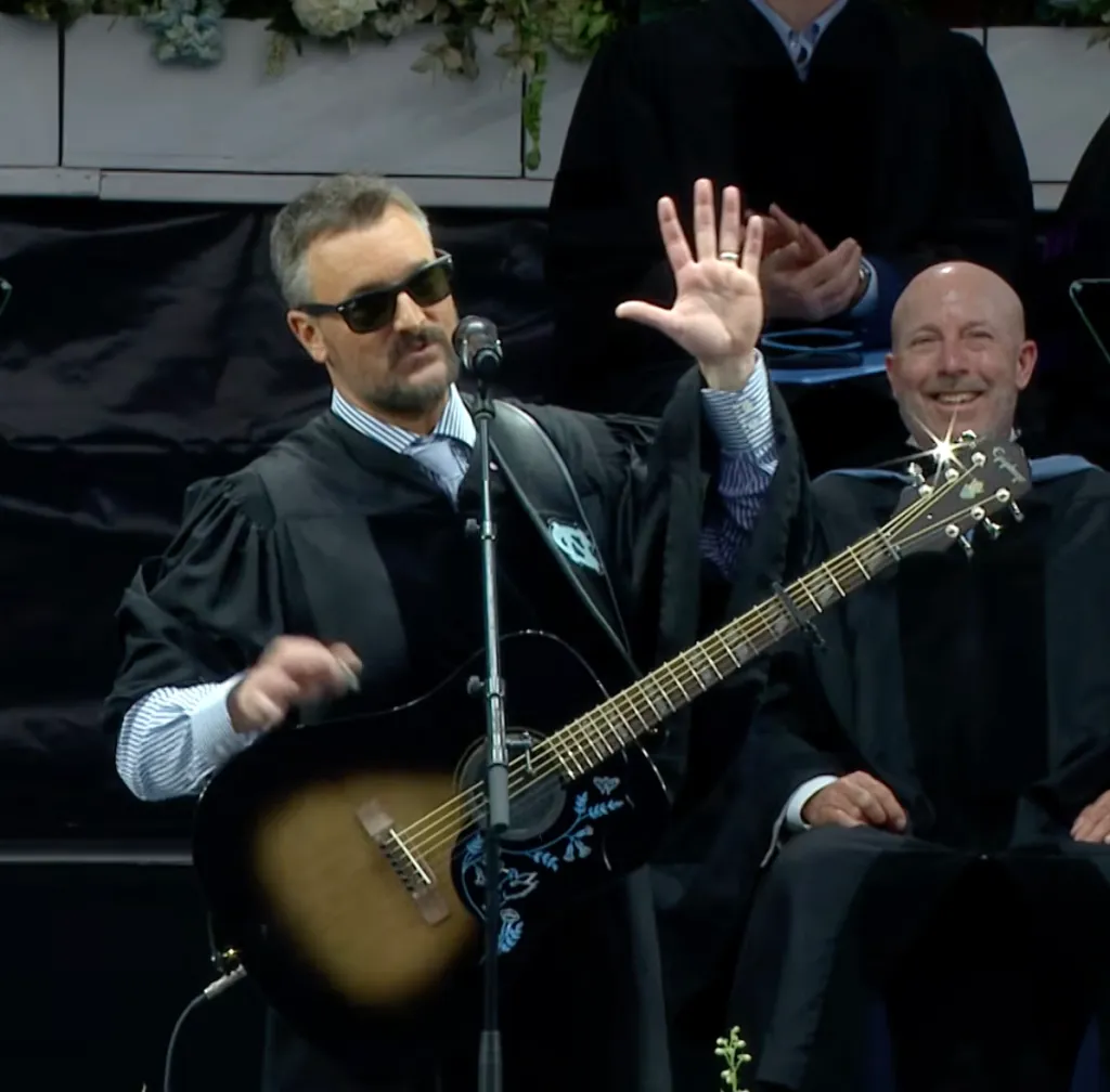 Eric Church delivers his commencement speech at the University of North Carolina graduation in Chapel Hill, on May 9, 2026.