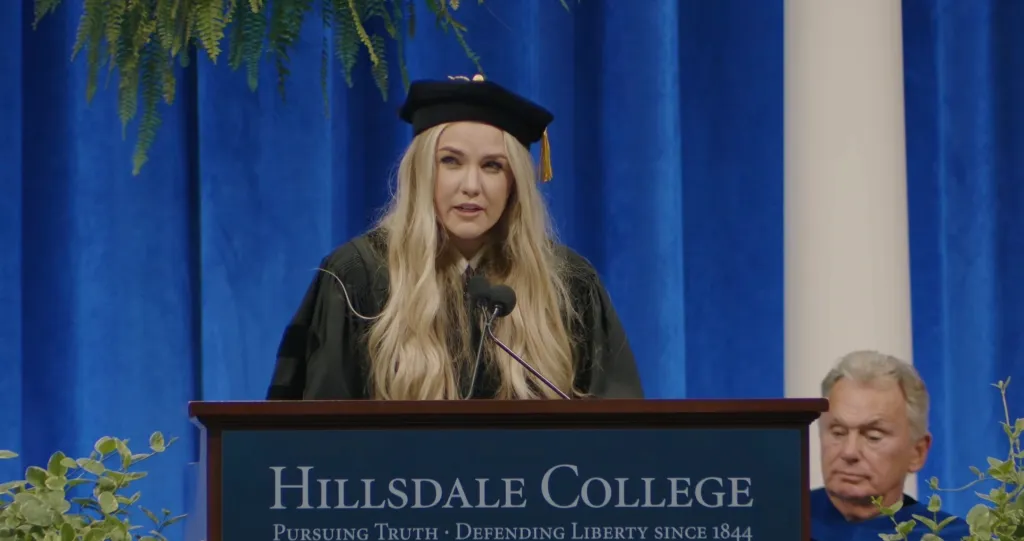 Erika Kirk speaks at the 174th Hillsdale College Commencement.