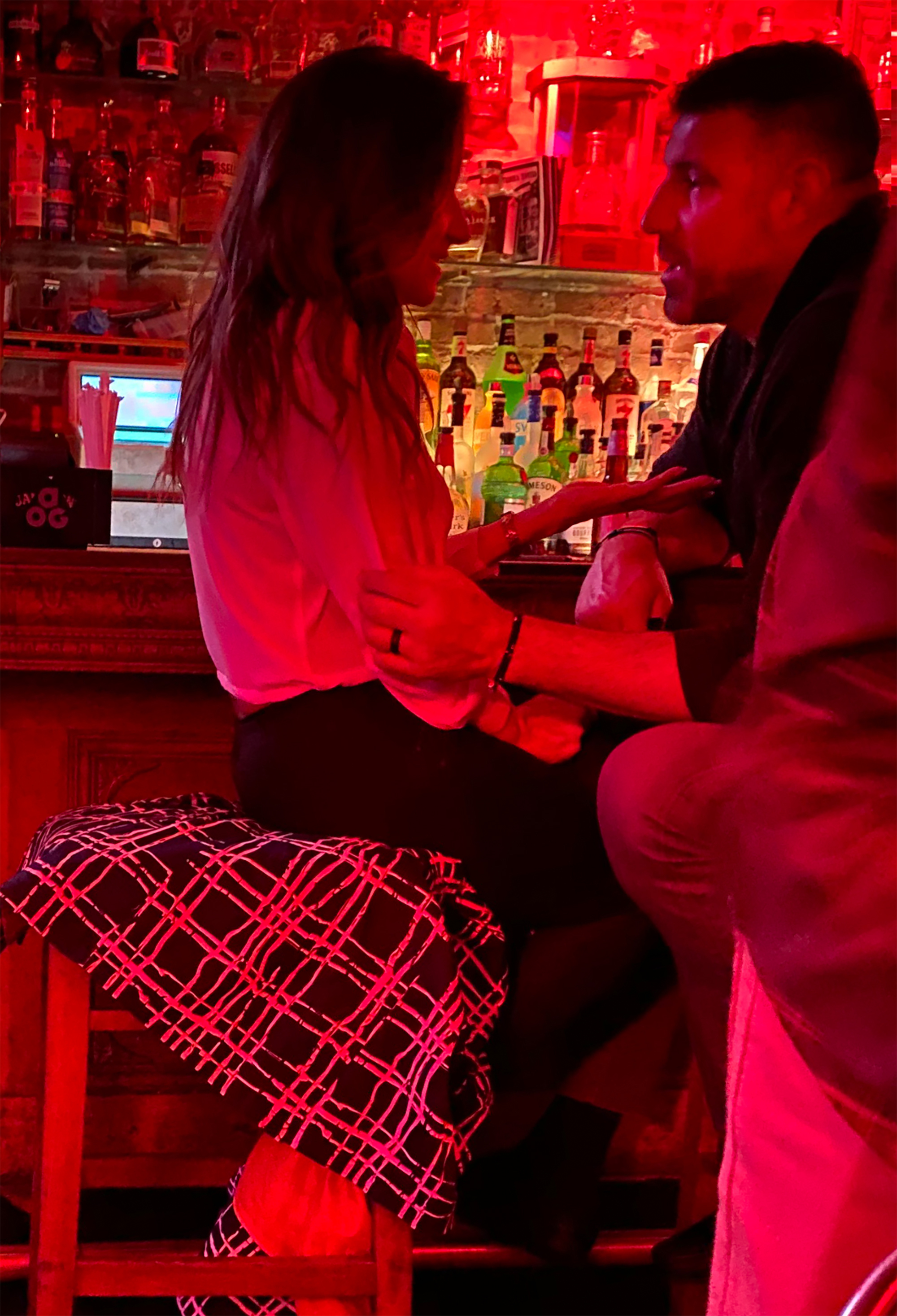 Mike Vrabel and Dianna Russini kissing and chatting at Tribeca Tavern March 10th 2020. 