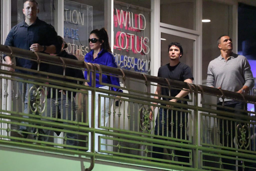 Lauren Sanchez Bezos, ex Tony Gonzalez, and son Nikko Gonzalez in West Hollywood for dinner.