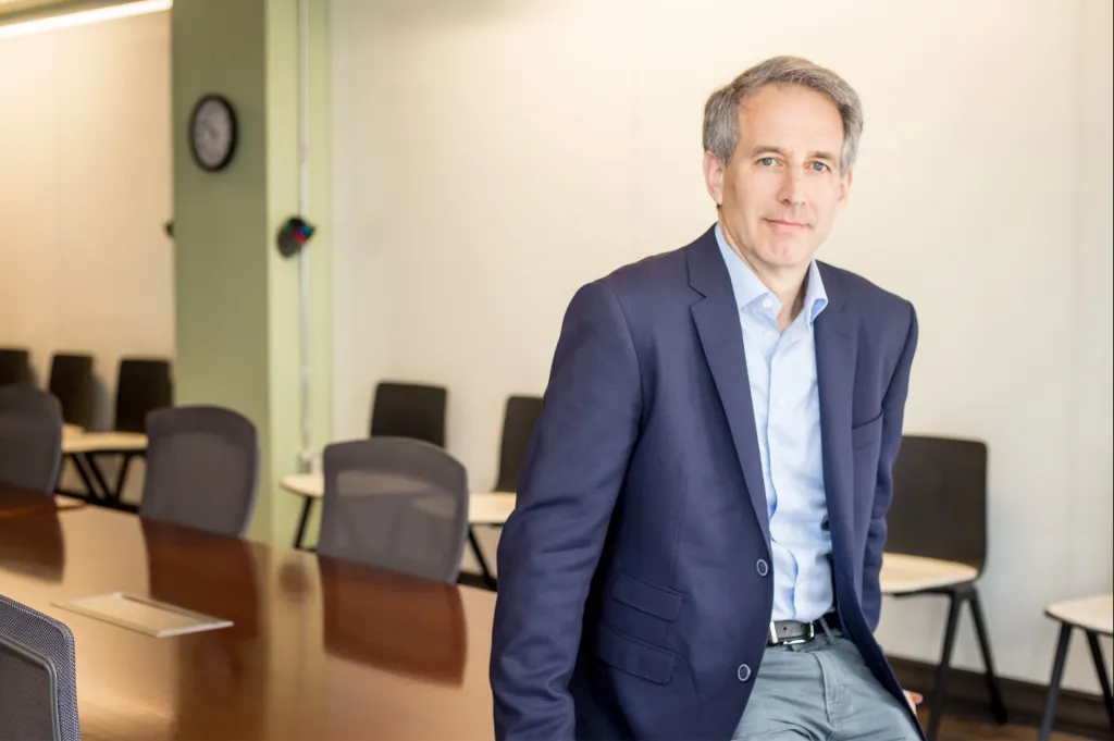 Matt Bennett, Executive Vice President for Public Affairs for Third Way, poses in an office setting.