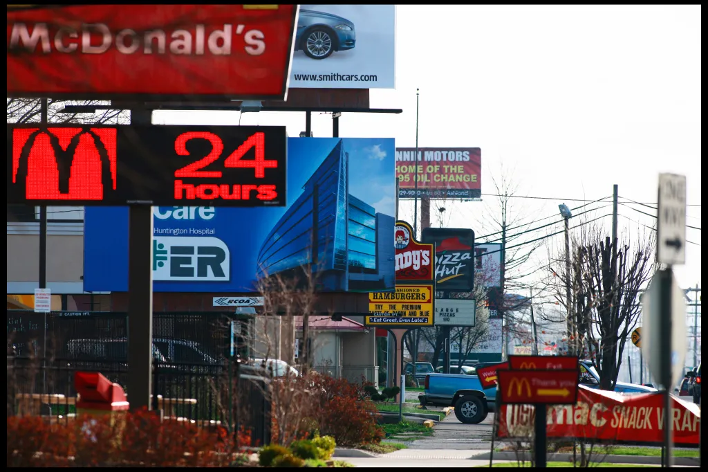 Fast food advertisements in Huntington, West Virginia.