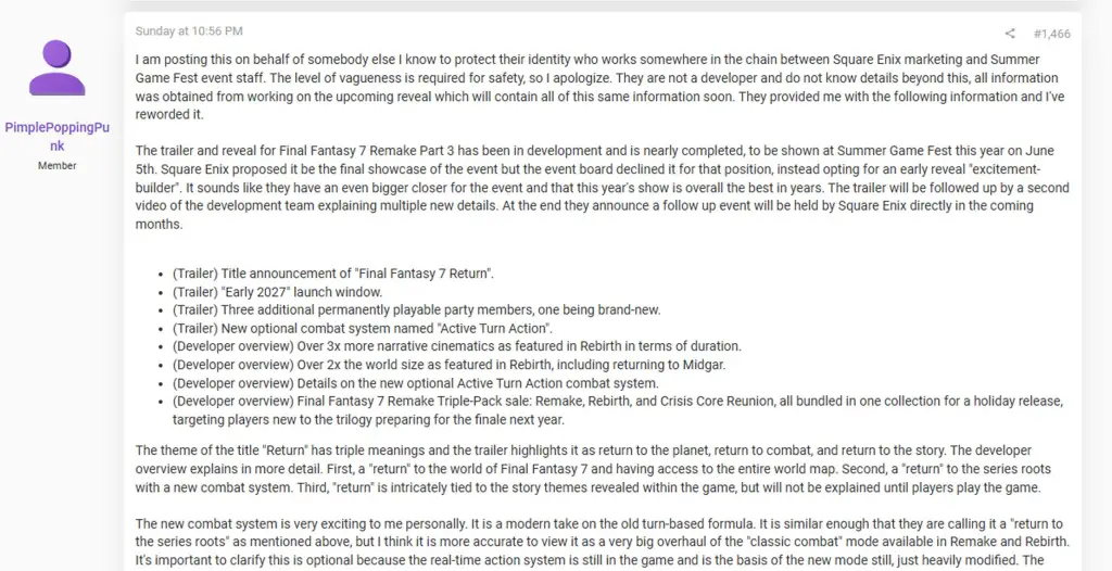 Final Fantasy 7 Return Leak