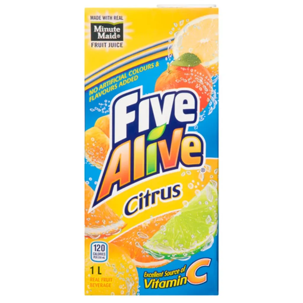 Five Alive Citrus fruit juice carton with images of citrus fruits.