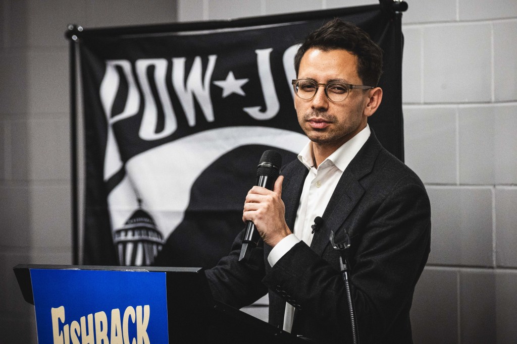 James Fishback speaking at a Republican Assembly event.