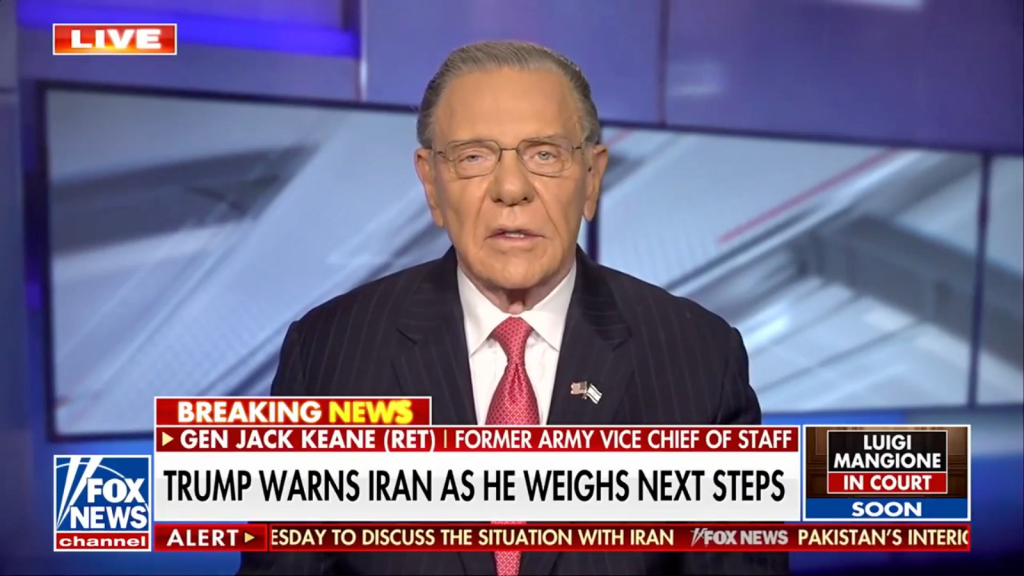 General Jack Keane on Fox News discussing US approach to Iran.