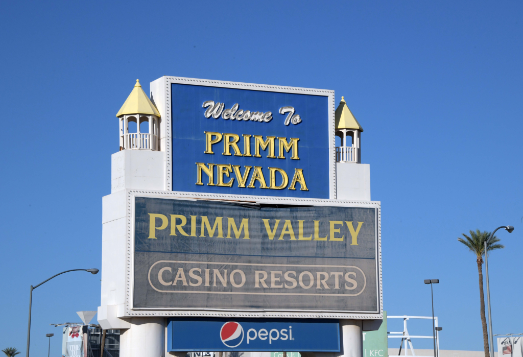 Welcome to Primm Nevada and Primm Valley Casino Resorts sign.