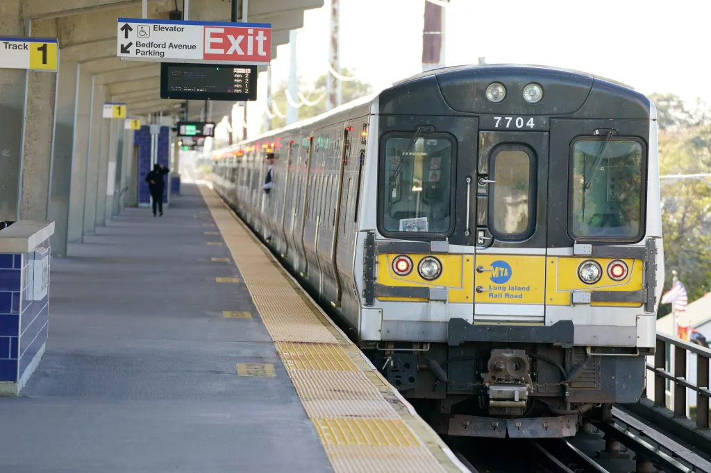 Long Island Railroad train at Bellmore station.