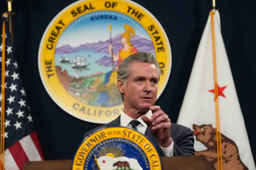 Gov. Gavin Newsom speaks about his state budget proposal.