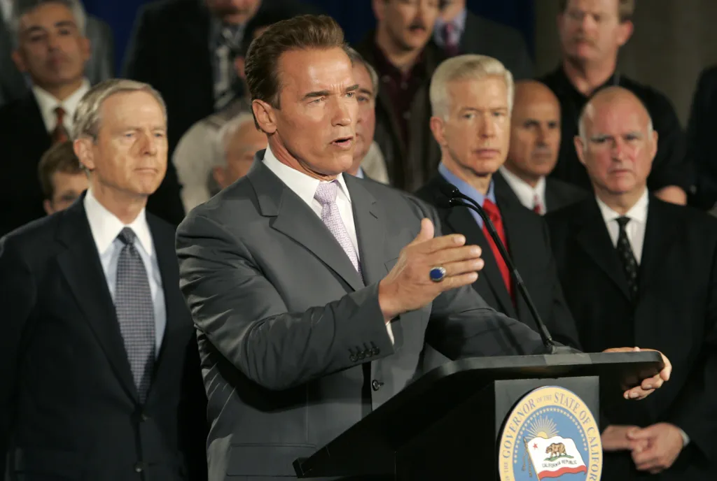 Governor Arnold Schwarzenegger campaigns against Proposition 66.
