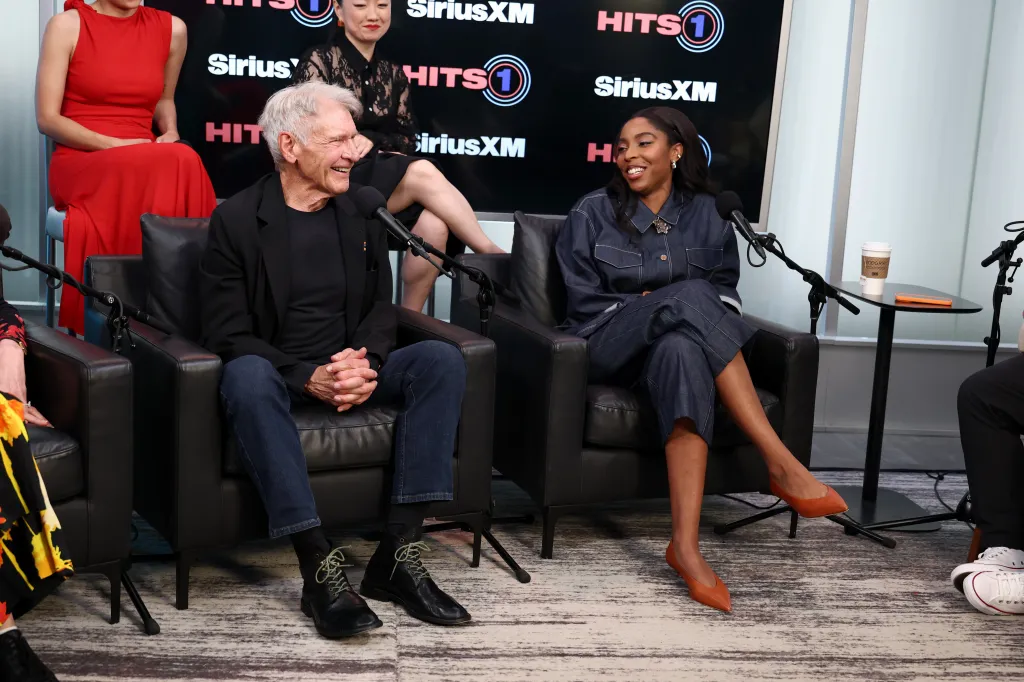 Harrison Ford and Jessica Williams speak at SiriusXM's Front Row with the cast of 'Shrinking'.