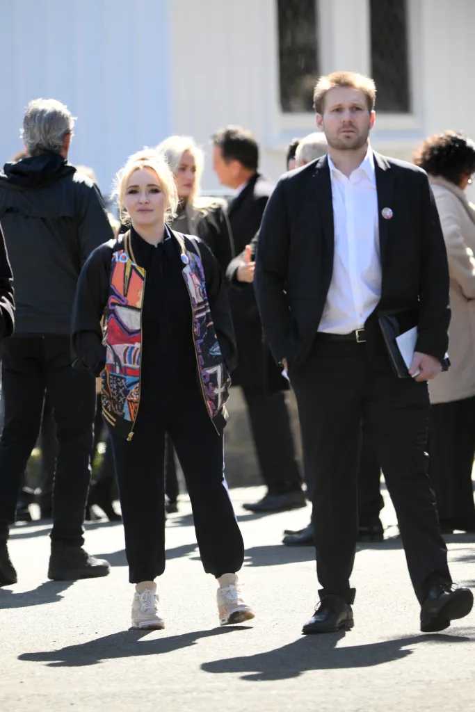 Hayden Panettiere wearing her late brother Jansen's painted jacket at his celebration of life with Brian Hickerson.