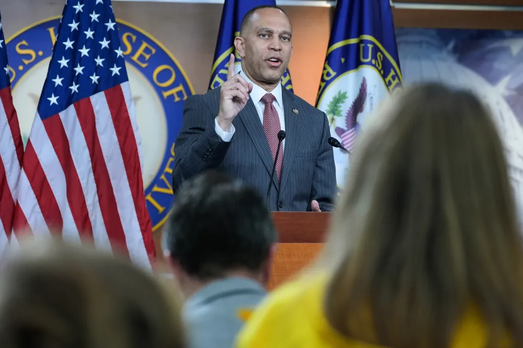House Minority Leader Hakeem Jeffries speaks at a news conference.