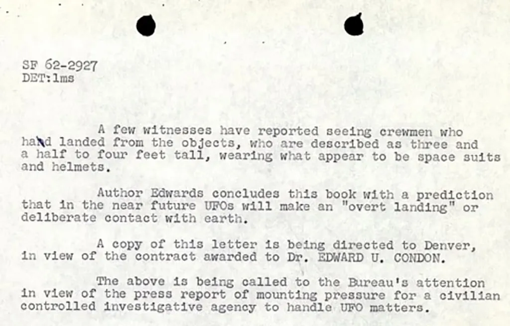 US Department of War document from 1962 about UFO sightings and the creation of a civilian-controlled investigative agency.