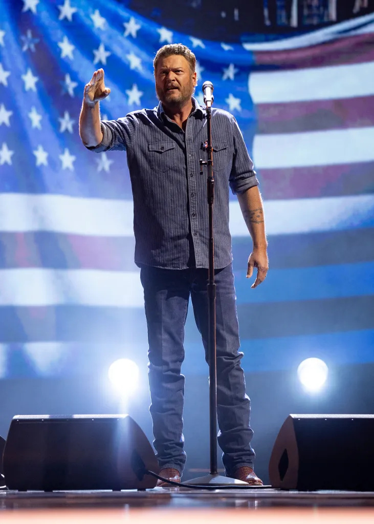 Blake Shelton performing onstage at the 2025 American Music Awards.