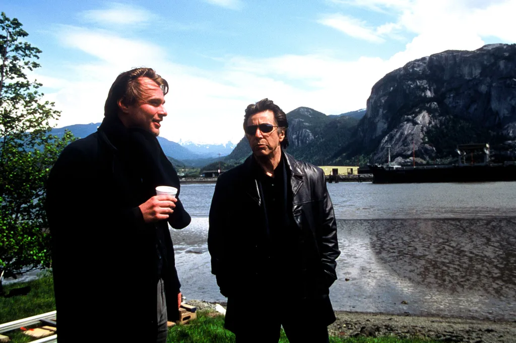 Director Christopher Nolan and actor Al Pacino on set for the movie 