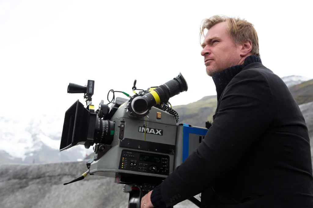 Director Christopher Nolan operating an IMAX camera on the set of 
