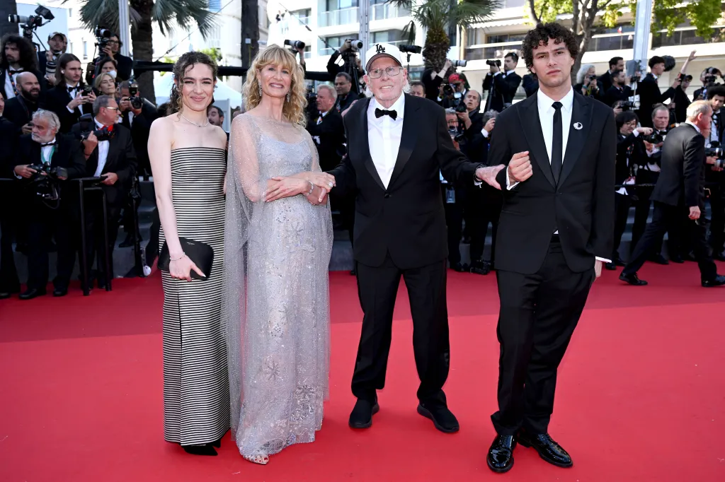 Jaya Harper, Laura Dern, Bruce Dern, and Ellery Walker Harper on the red carpet at the 79th Annual Cannes Film Festival.