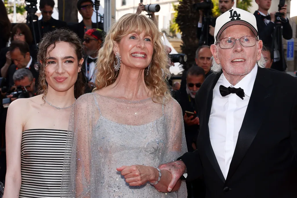 Jaya Harper, Laura Dern, and Bruce Dern on the red carpet at the Cannes Film Festival.