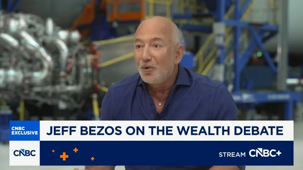 Jeff Bezos discussing the wealth debate on CNBC.