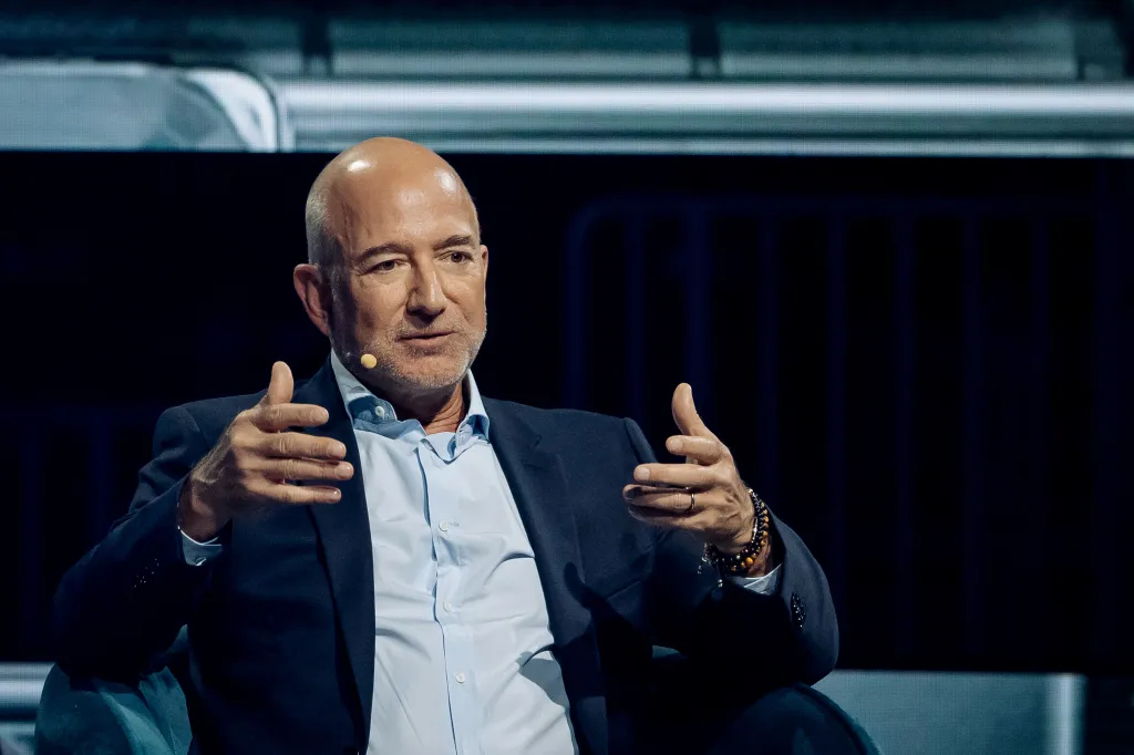Jeff Bezos, founder of Amazon.com Inc., speaking at the America Business Forum in Miami.